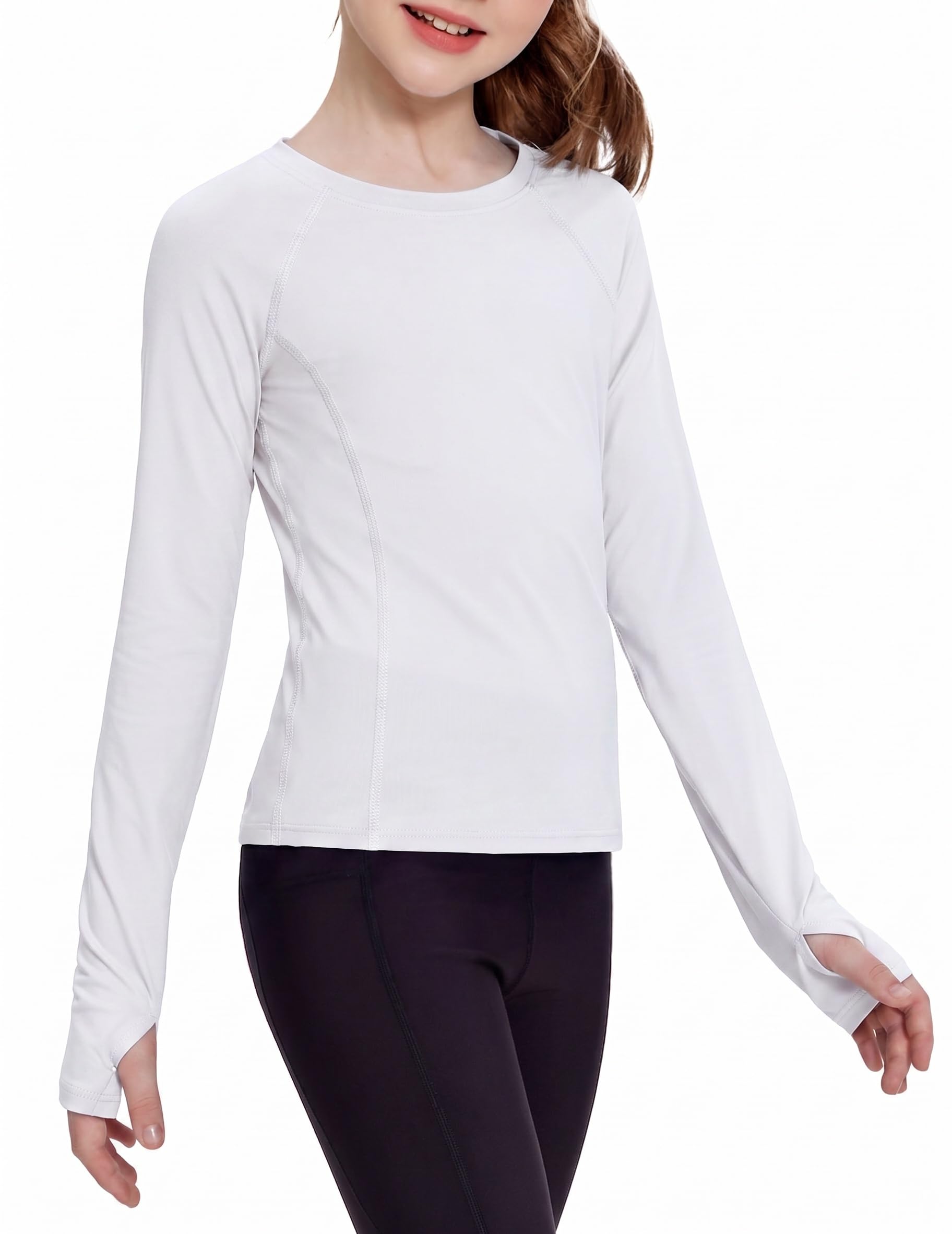 Zaclotre Girls Long Sleeve Shirts with Thumb Holes Kids Athletic Top Tees