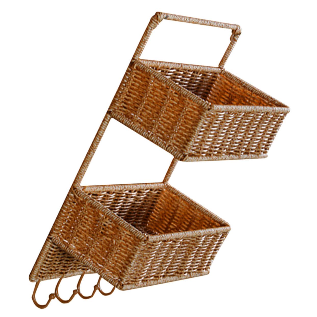 Amosfun Woven Kitchen Hanging Basket Multi-tiered Wall Storage Rack with Hooks for for Easy Organization Bathroom Kitchen Spaces