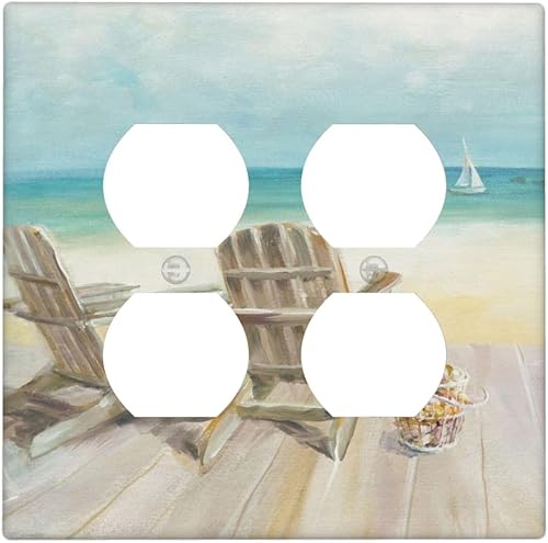 Miniatura 76 de Interruptor de Luz Cove Silla de Playa Paisaje Marino Océano Azul Placa de Pared de 3 Posiciones Placa de Interruptor de Luz Triple Palanca Costera