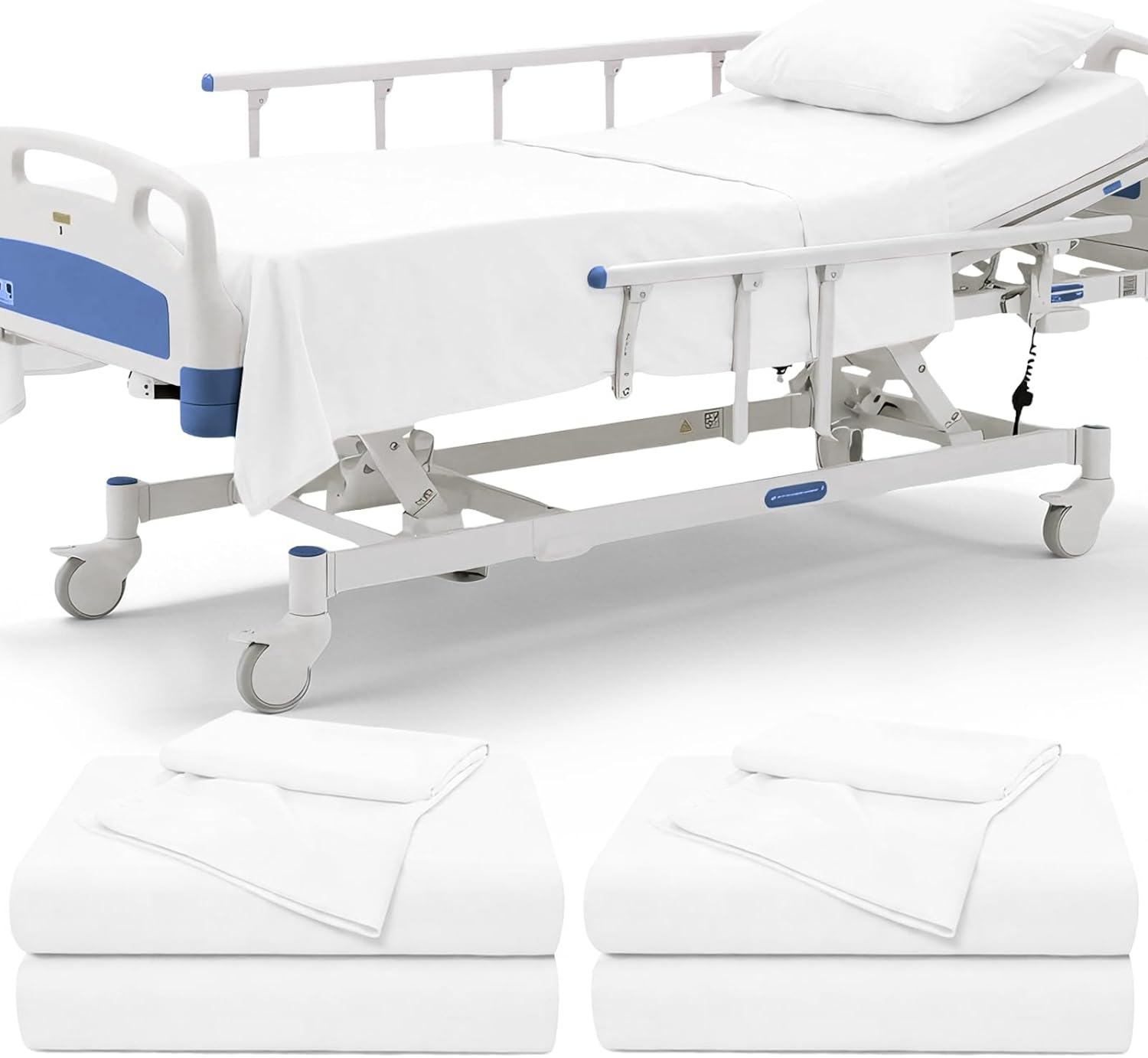 P Pothuiny 6 Piece Hospital Bed Sheet Set, White Brushed Microfiber Soft Bedding for Home/Nursing/Hospital Bed, Deep Pocket Fitted Sheet 36"x80"+12", Flat Sheet & Pillowcase