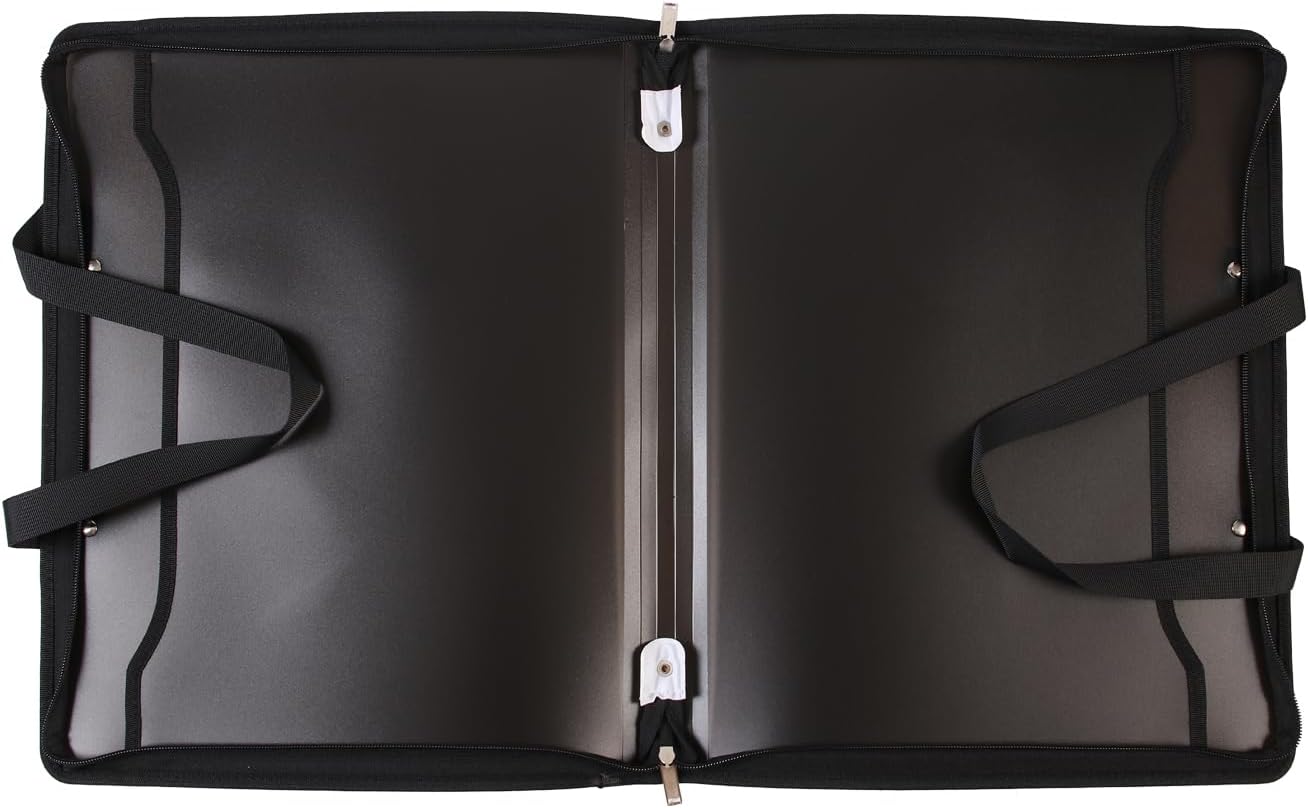 Plastic Art Portfolio Folder with Handles and Zipper 22.44 x 18 inch Large Waterproof Bag Artwork Storage Containers for Drawing Sketch Photography Poster Files Document (1, Black, 4K)