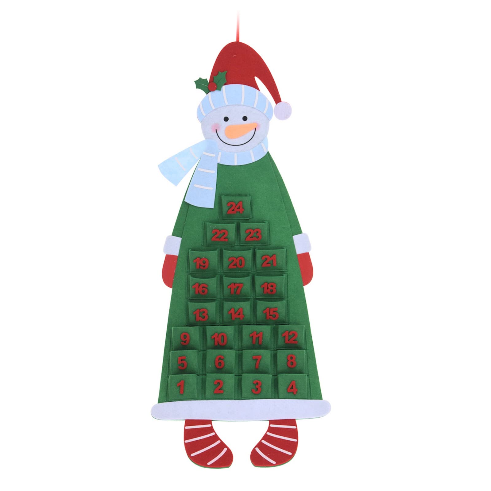Felt Christmas Advent Calendar with Pockets Large Wall Hanging 24 Pockets To Fill Xmas Christmas Countdown Advent Calendar Decoration for Home Door Wall (Snowman)