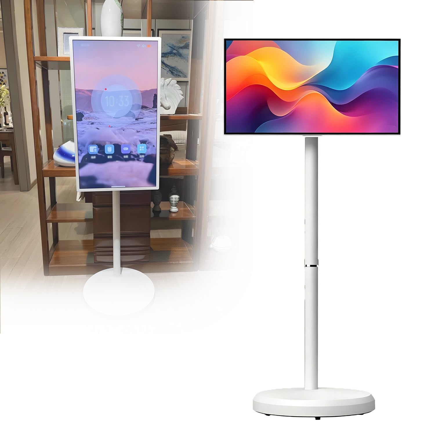 QuinteZhenTially 1080p Smart Portable Wireless Touch Screen Tv Wheels,Smart Rolling Tablet Tv Stand,Touchscreen Portable Tv 21.5/27/32 Inch,Adjustable Tv Floor Stand,for Indoor/Outdoor Movie 27inch