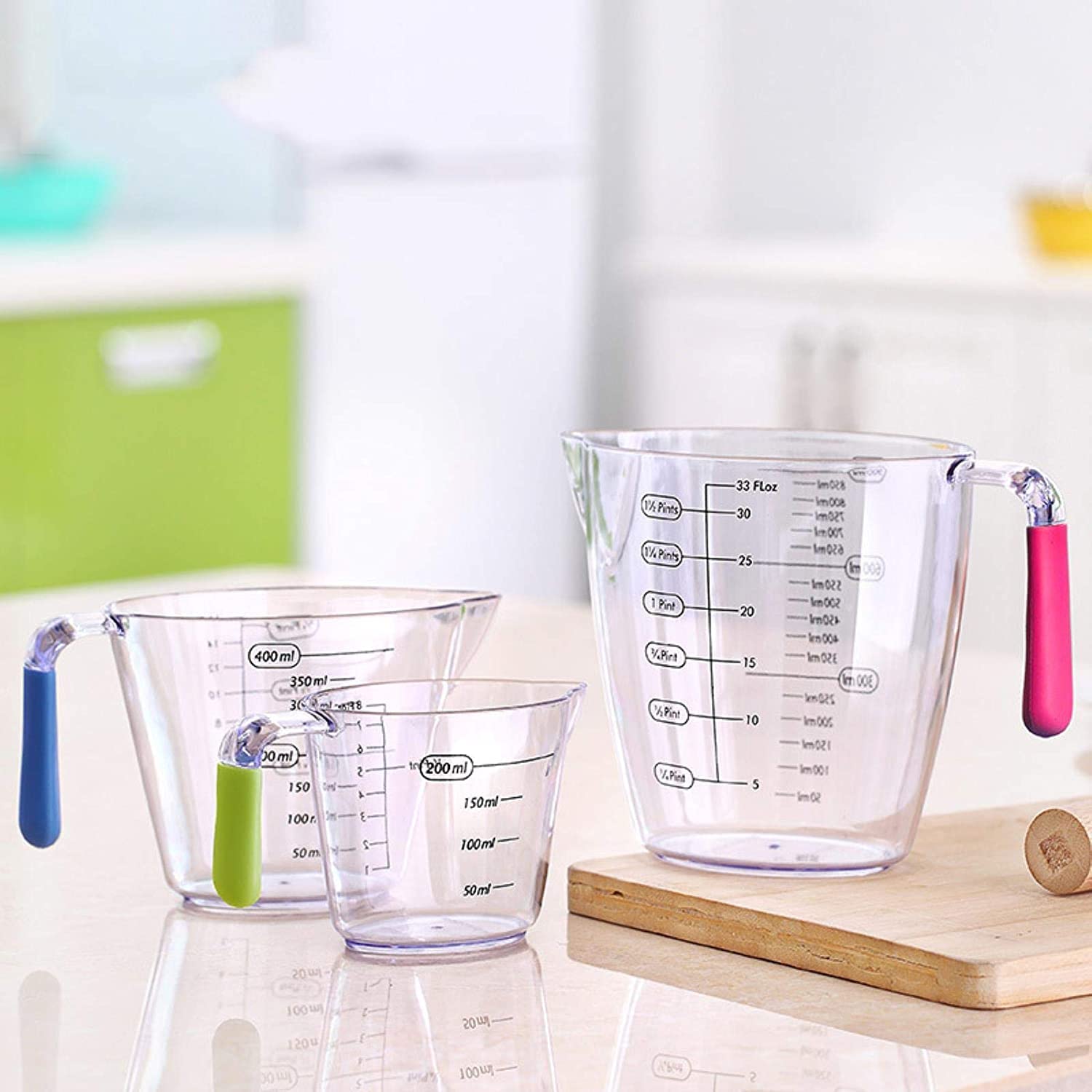 ZORILO Messbecher aus Edelstahlglas, Messbecher aus Champagnerglas mit Skala, Backen, Wasserbecher, Messwerkzeuge, Küche, DREI Messbecher, Backgeschirr (Color : 3pcs)