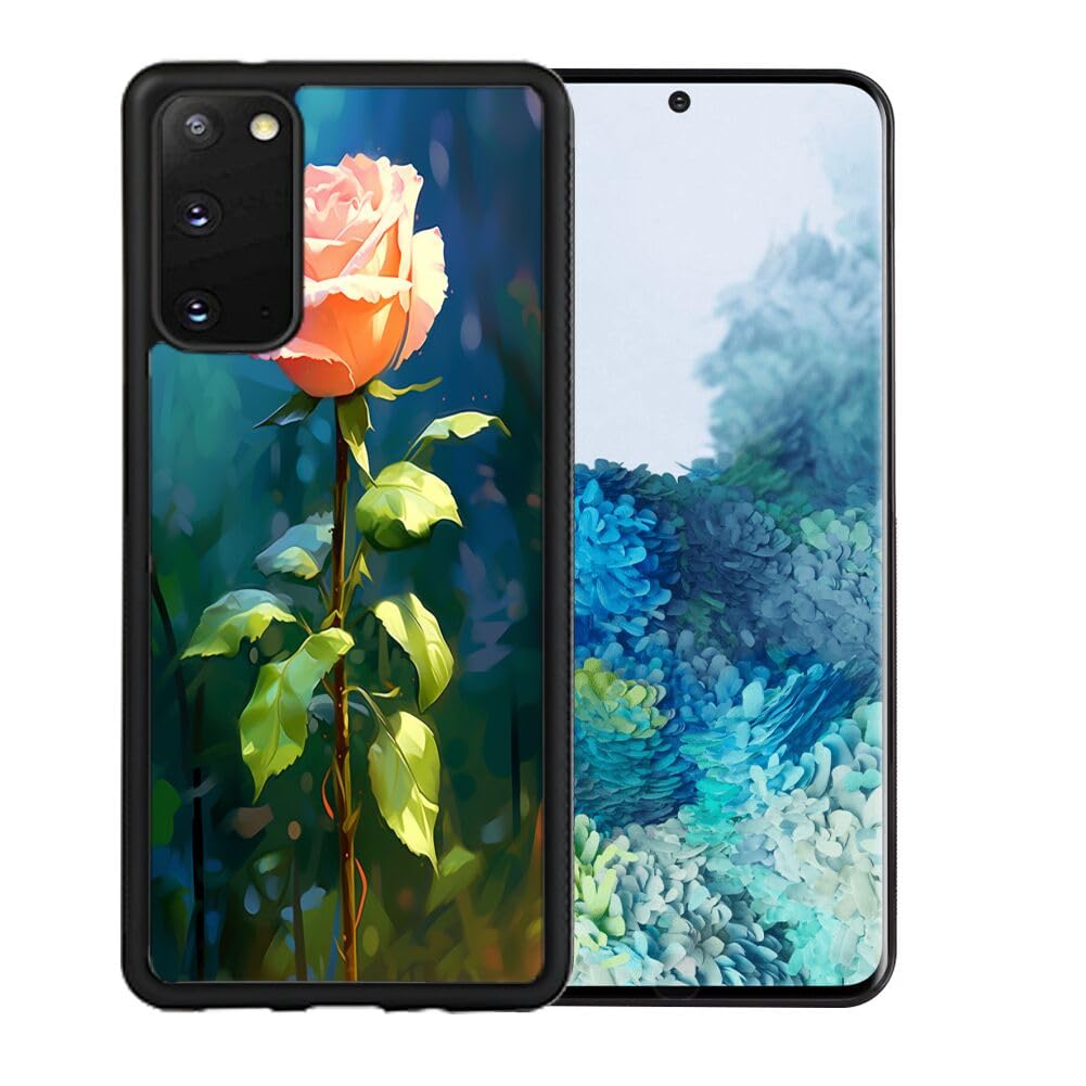 SANTUO Phone Case for Samsung Galaxy S20 with Rose Flower-aa129 Style Black Textured Frame Shockproof TPU Anti-Slip Smartphone Protective Case