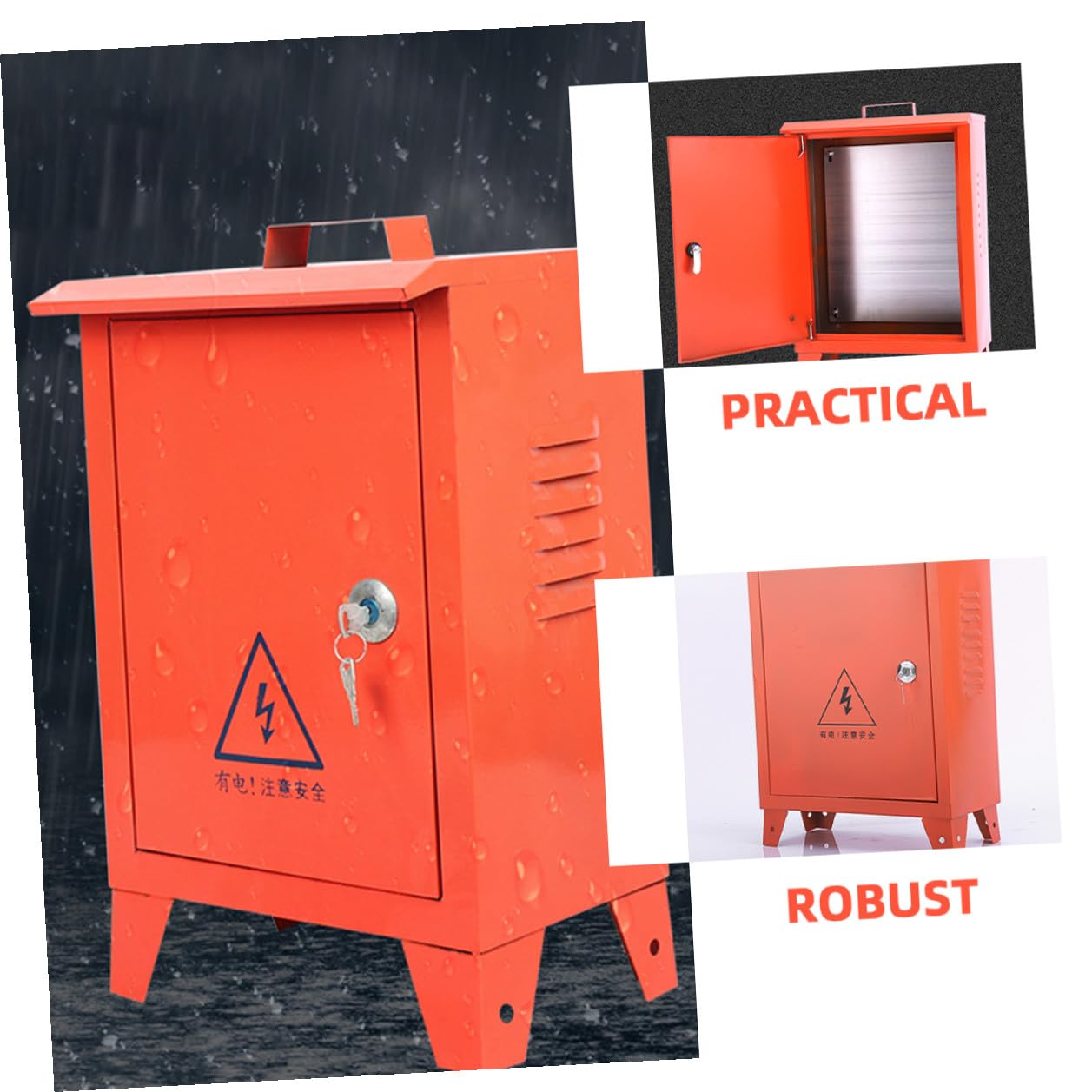 Portable Weatherproof Protection Box, Weatherproof Power Distribution Junction Box, Small Iron Electrical Distribution Cabinet 250x300x180mm for Construction Sites