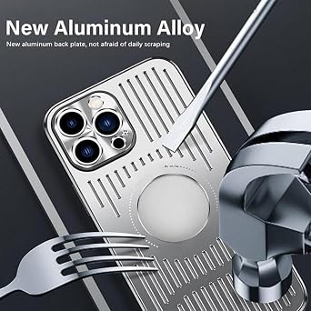 HUIQINGLI Metal Heat Dissipation Breathable Case for iPhone, Thermal Phone Case Prevent Overheating for iPhone 16 15 14 13 12Pro Max (15Pro max,Silver)