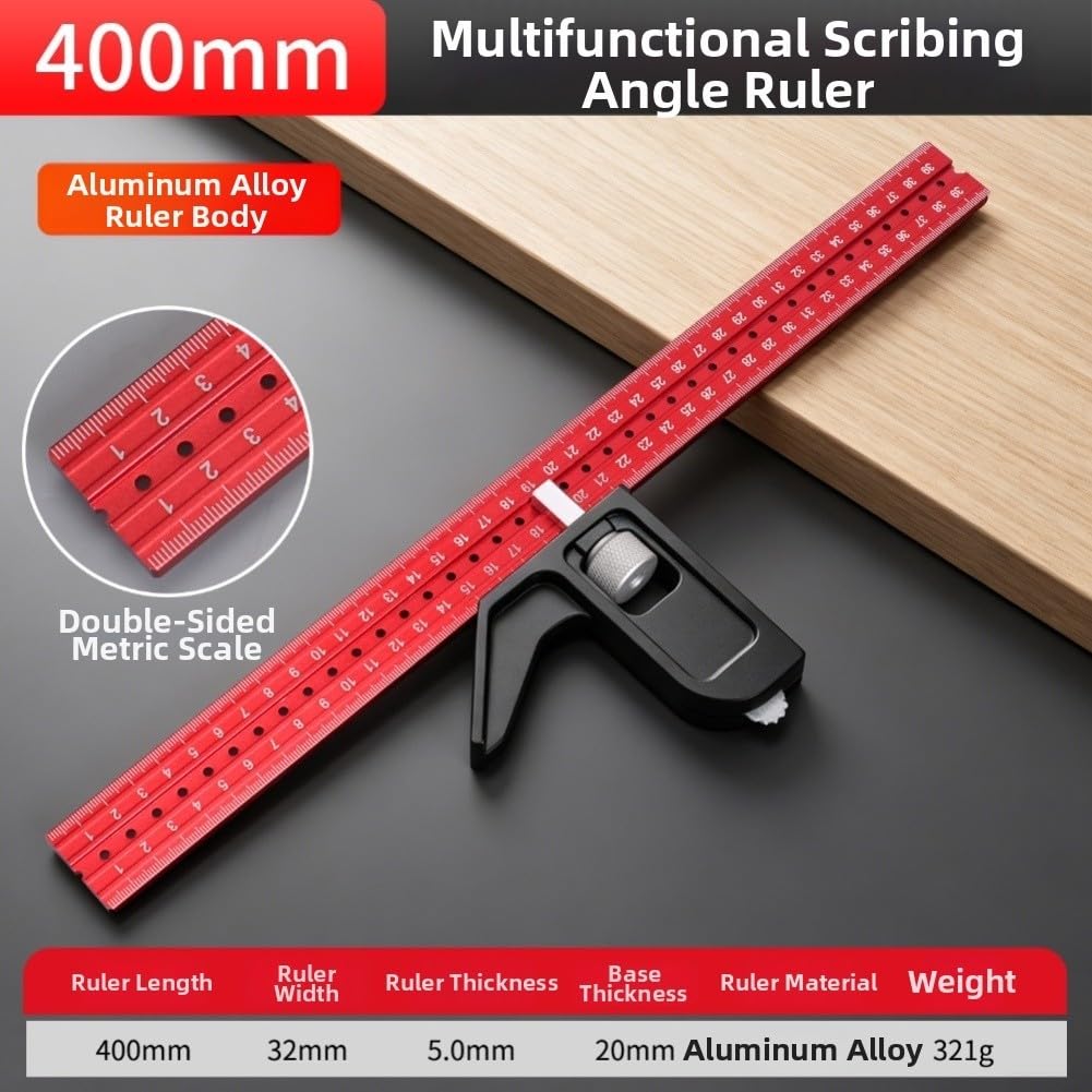 Regla Ajustable para madera, Ángulos 45°/90°, Perforación Regla