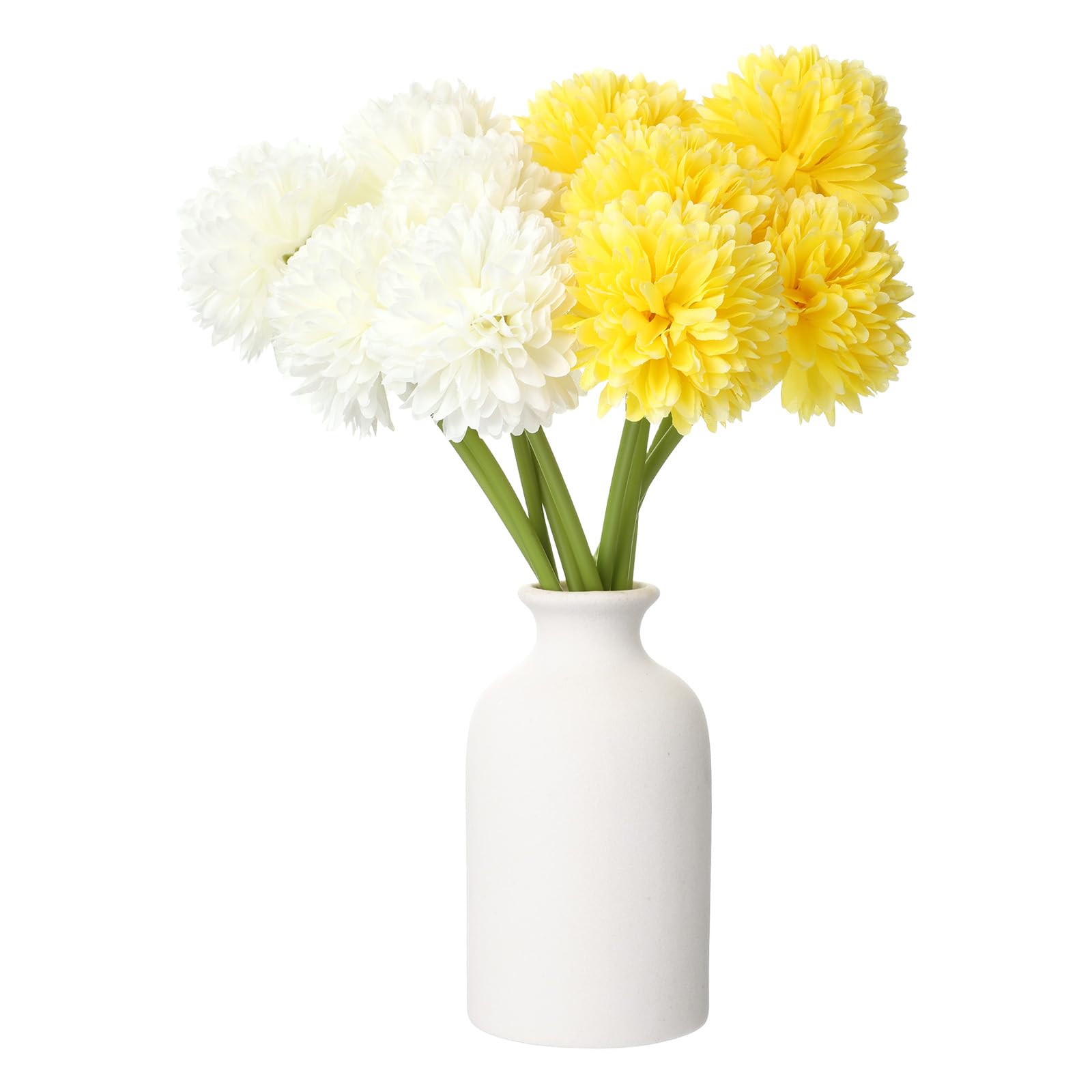 Chrysanthème artificiel en soie blanc jaune lot de 10 fleurs pour décoration de maison