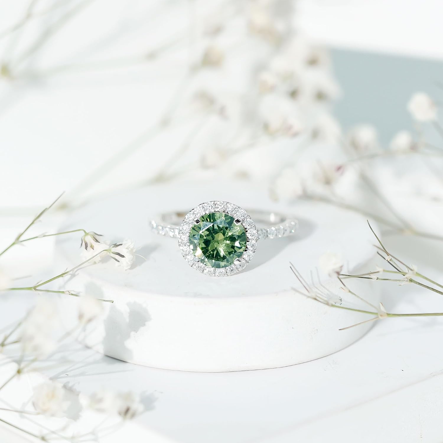 Certified 3.4 Carat Lab Grown Green Sapphire Halo Engagement Ring, Aaaa Quality, Womens Sapphire Ring - Ready To Gift