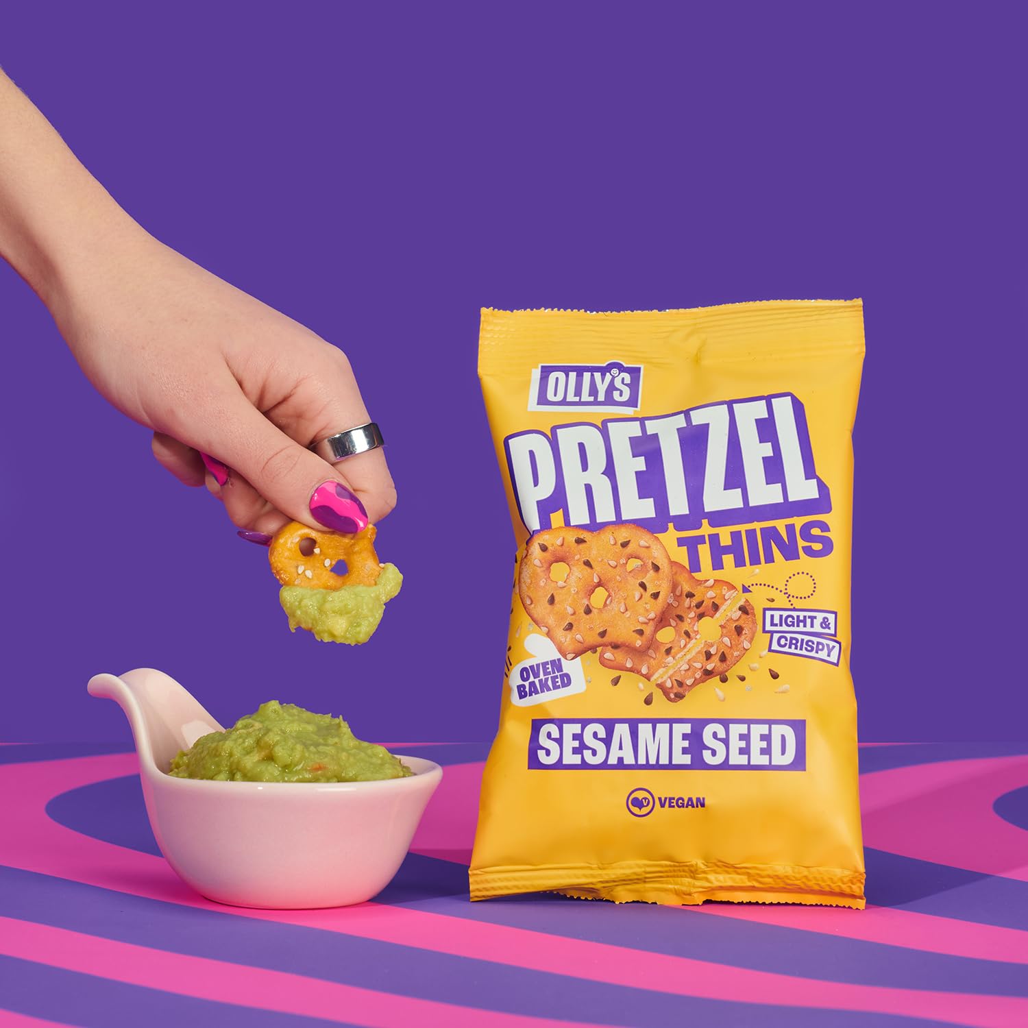 Olly's Pretzels horneados con Semillas de Sésamo, Snacks Veganos, Bolsa 140g