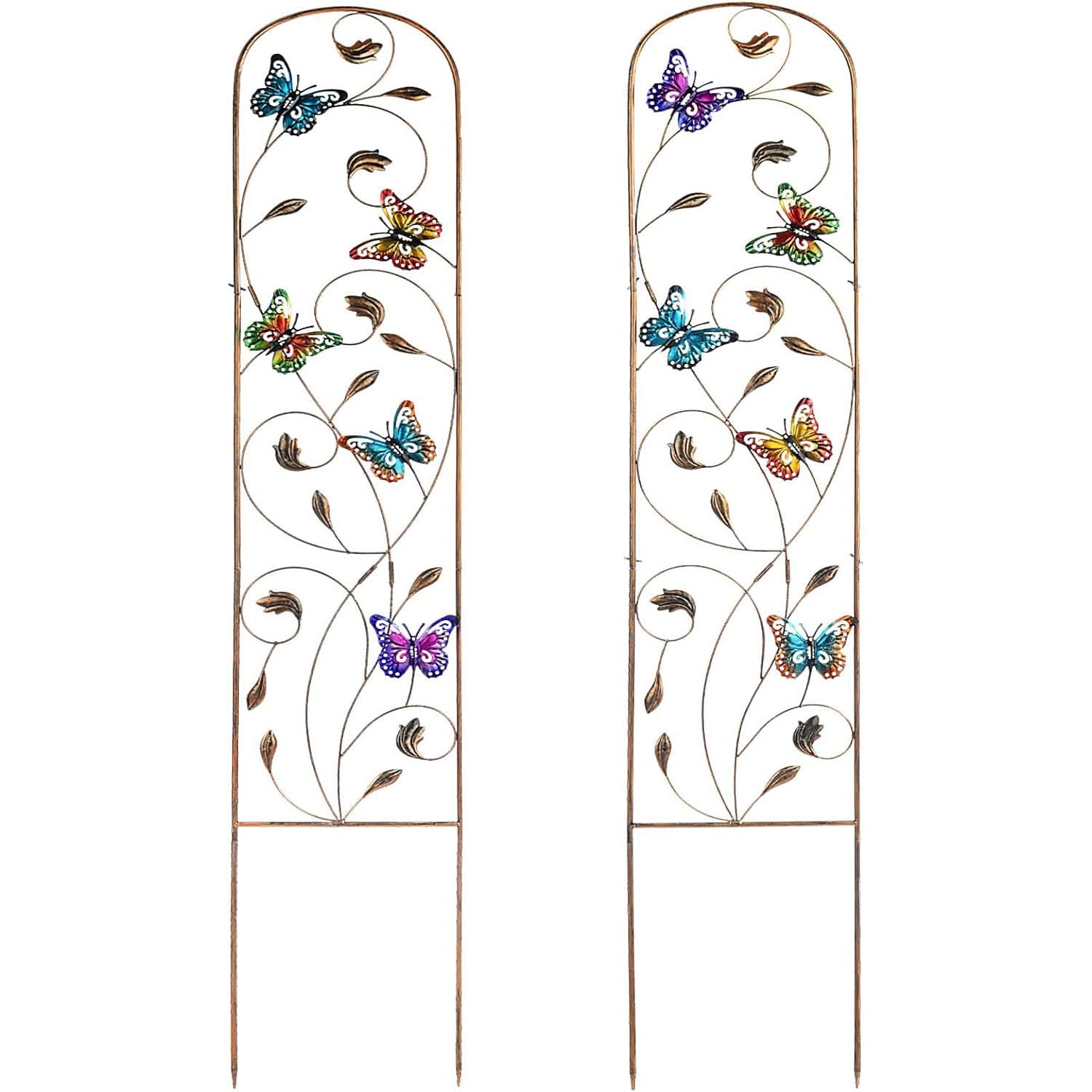 Taylor & Brown 2 Pack Metal Garden Trellis 60 Inch High Garden Obelisk for Climbing Plants Outdoor Decoration Arched Fence Vine Trellis for Patio, Lawn, Yard, Backyard (Butterfly)