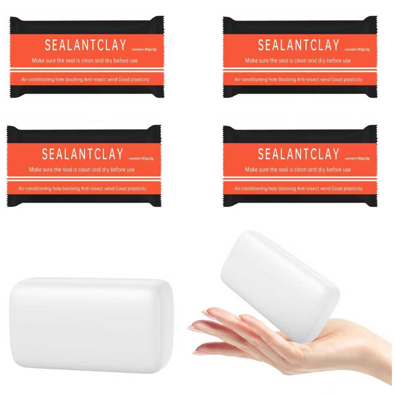 4 Pcs Waterproof Seal Putty, Premium Moldable Duct Seal Repair Clay for Quick Mending Wall Holes, Air Conditioning Openings & Drain Connections(White)