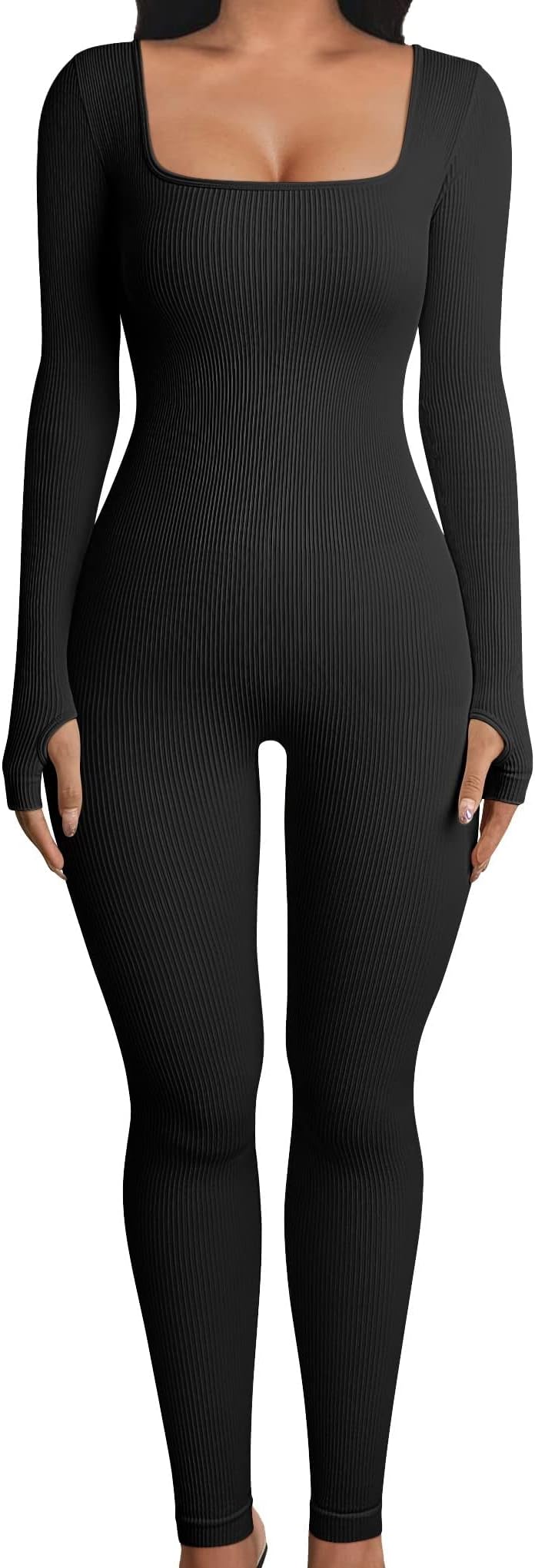 JOJJJOJWomen Yoga Jumpsuits Workout Ribbed Long Sleeve Sport Jumpsuits