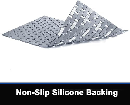 Miniatura 6 de Alfombra de baño de bambú, alfombras de baño, bañera de madera, impermeable, antideslizante, accesorios grises, 16 x 24 pulgadas, fácil de limpiar,