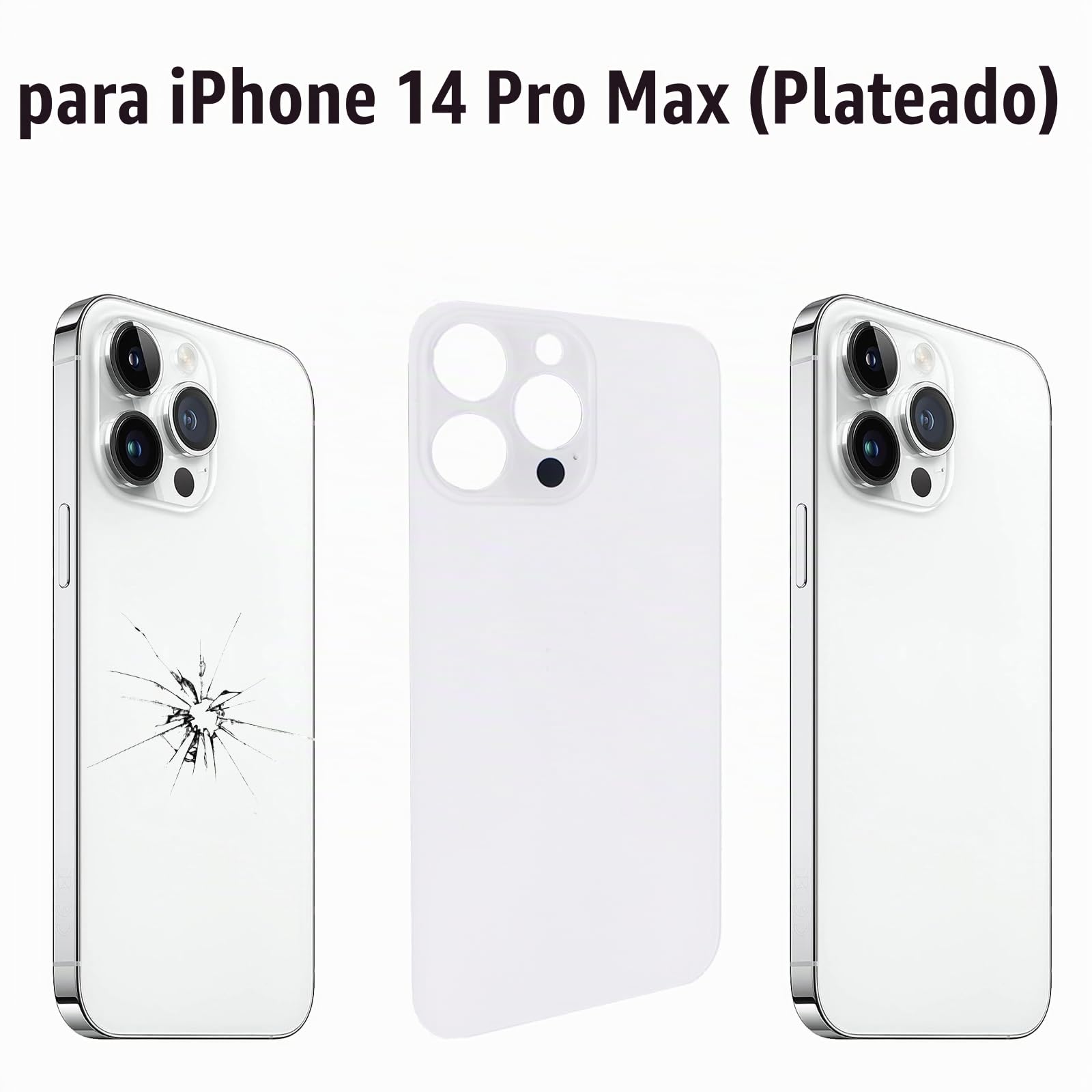 14ProMax /14 Pro MAX - Cubierta Trasera de Cristal de Repuesto para iPhone 14Pro MAX con Adhesivo preinstalado + Kit de Herramientas de reparación (Plateado)