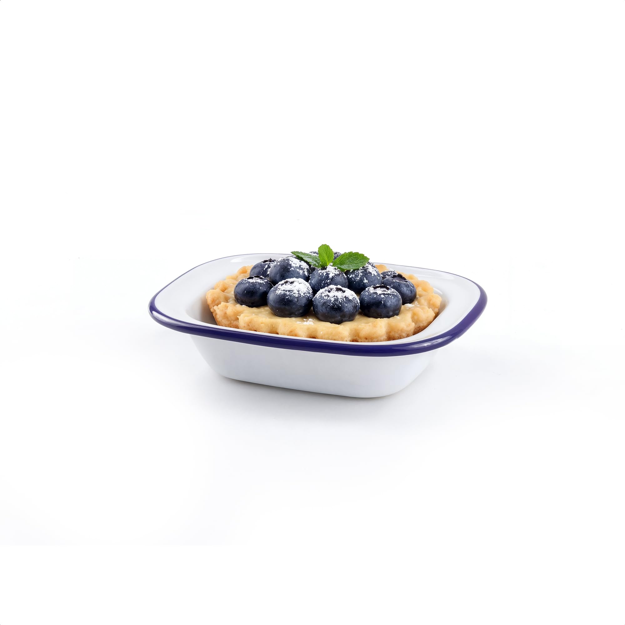 Winsome White With Blue Rim Enamel Pie Dish | White Roasting Tin | Dishwasher Safe Pie Dish Pudding Baking Steak | Enamel Plate Tray For Oven & Stove (L 16 X W 12 X D 3.8 Cm