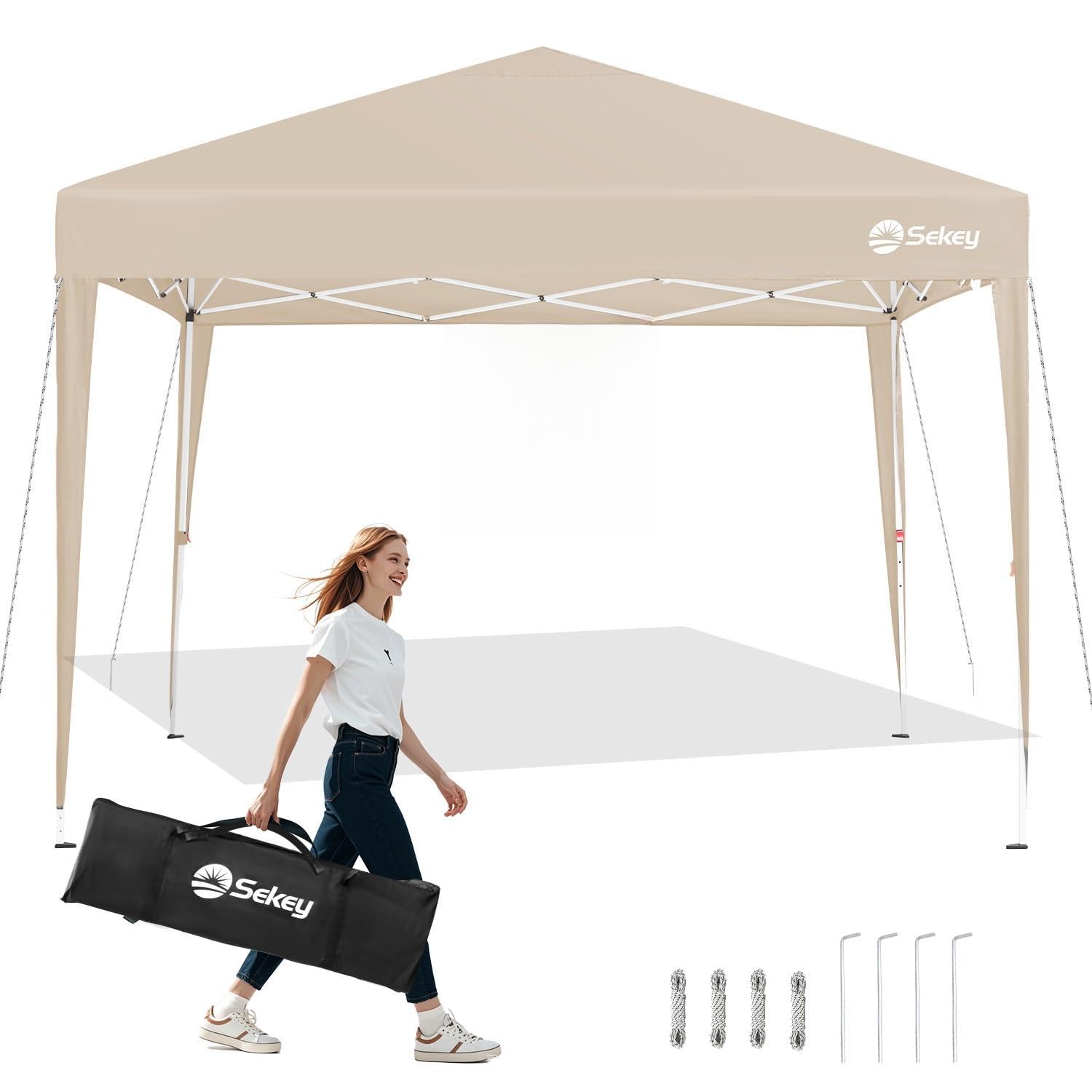 Sekey 3m x 3m One-Touch Pop Up Gazebo with Sides – Instant Setup, Heavy Duty Frame, Waterproof 1000mm, Stable & Windproof, Ideal for Garden, Patio, Parties & Outdoor Events (Khaki, 3x3 without Sides)