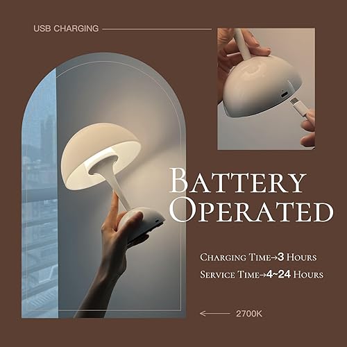 Miniatura 5 de Lámpara de mesa inalámbrica-Lámpara táctil regulable, funciona con pilas recargable, para el hogar al aire libre (blanco)