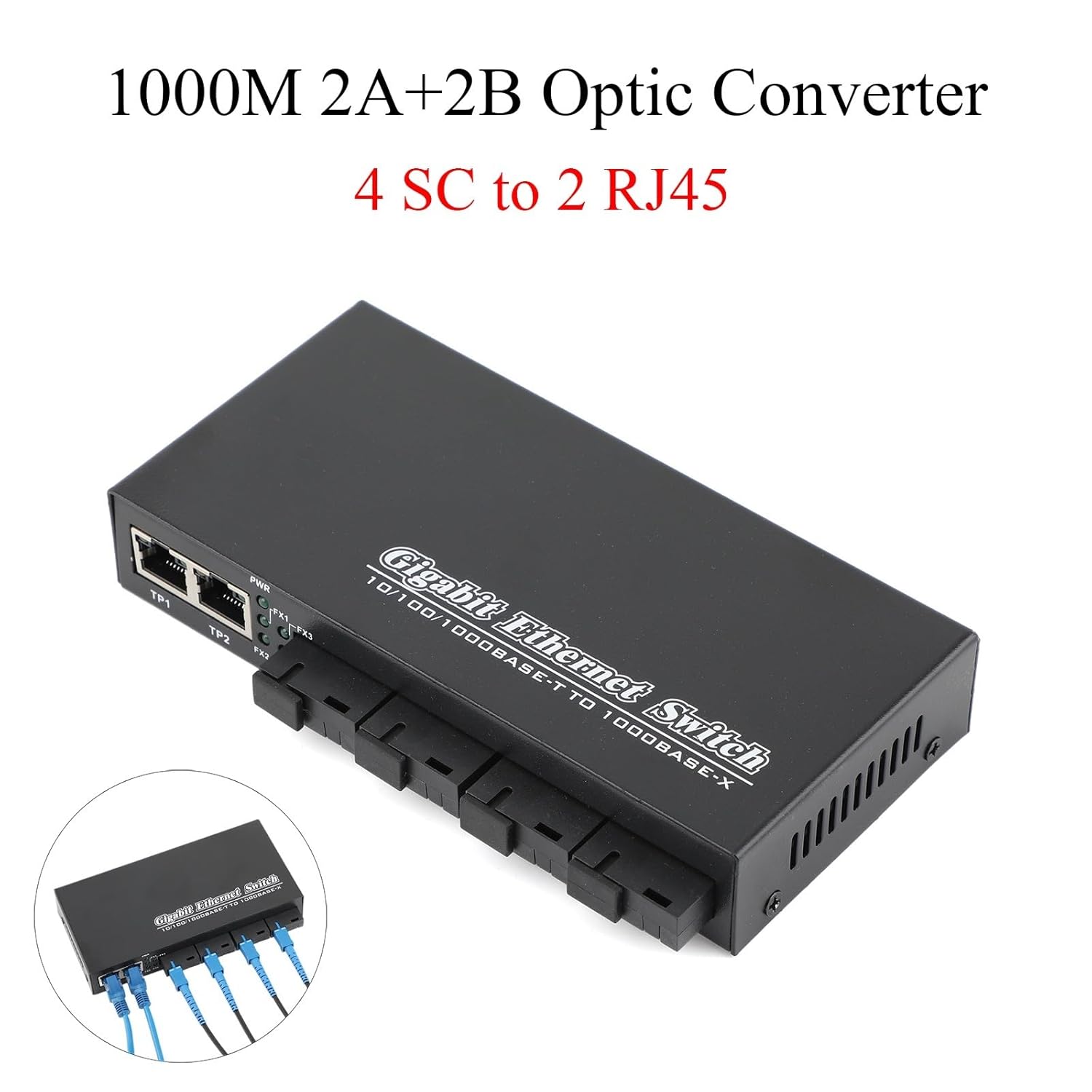 1000M 4 SC to 2 RJ45 Gigabit Media Converter Fiber Optical Transceiver 2A+2B Ports 1310nm/1550nm 20KM Ethernet Switch