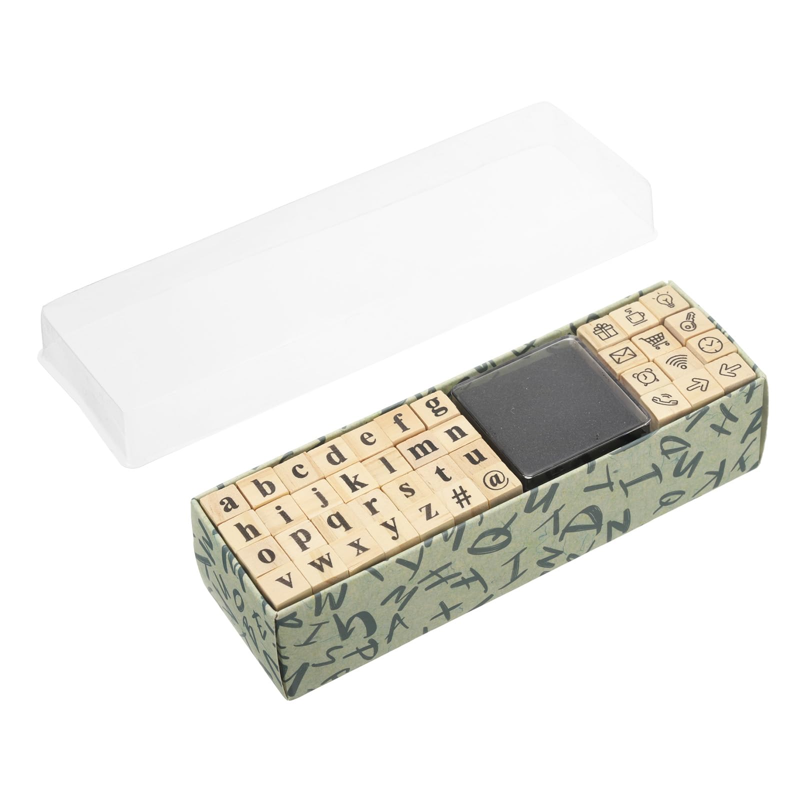 PATIKIL Rubber Stamps Letter Number, 40Pcs Lowercase Wood Alphabet Stamp Wooden Rubber Stamp with Ink Pad Vintage Box Gift for DIY Craft Card Making