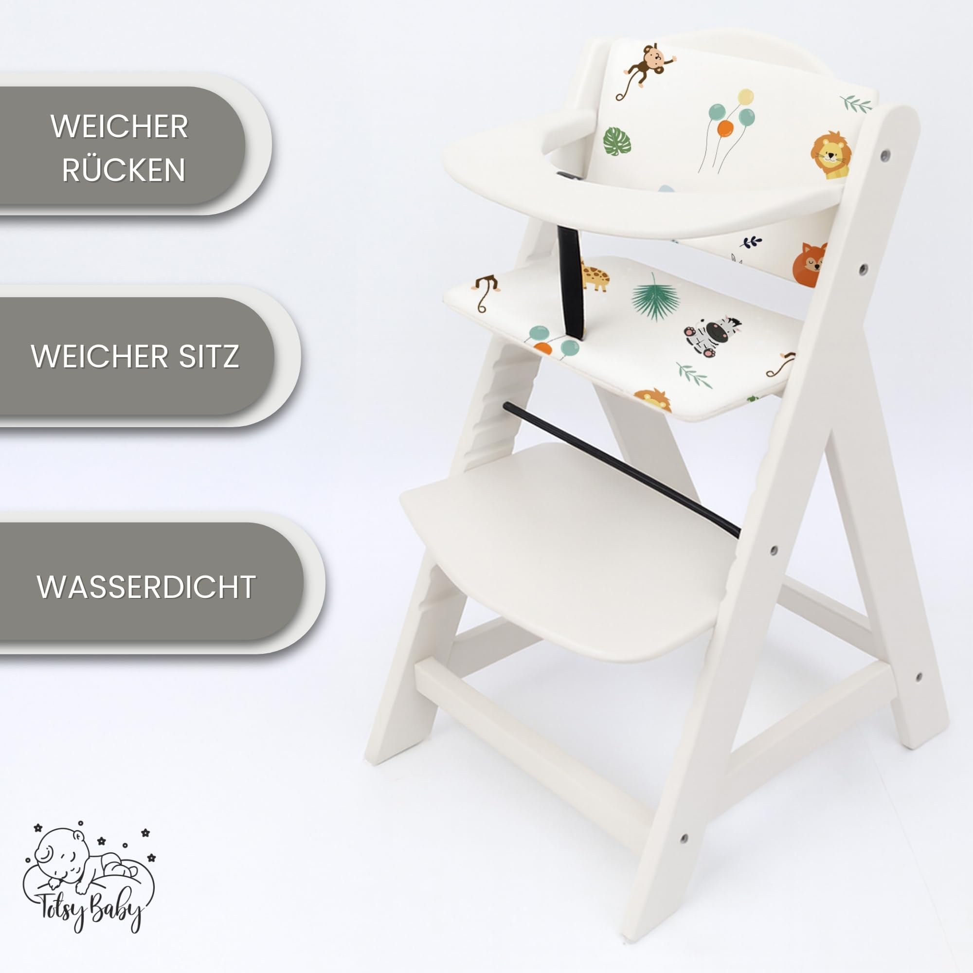 Copri seggiolone pappa universale 2 pezzi - copriseggiolone bambino e bambina per Hauck e Stokke cuscino imbottitura riduttore per sedia con un rivestimento impermeabile stabile Safari