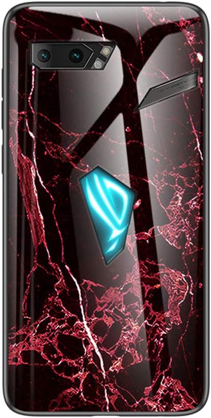 BRAND SET Case for Asus ROG Phone 2 marble transparent tempered glass all-inclusive cover soft silicone phone case compatible with Asus ROG Phone 2-Red