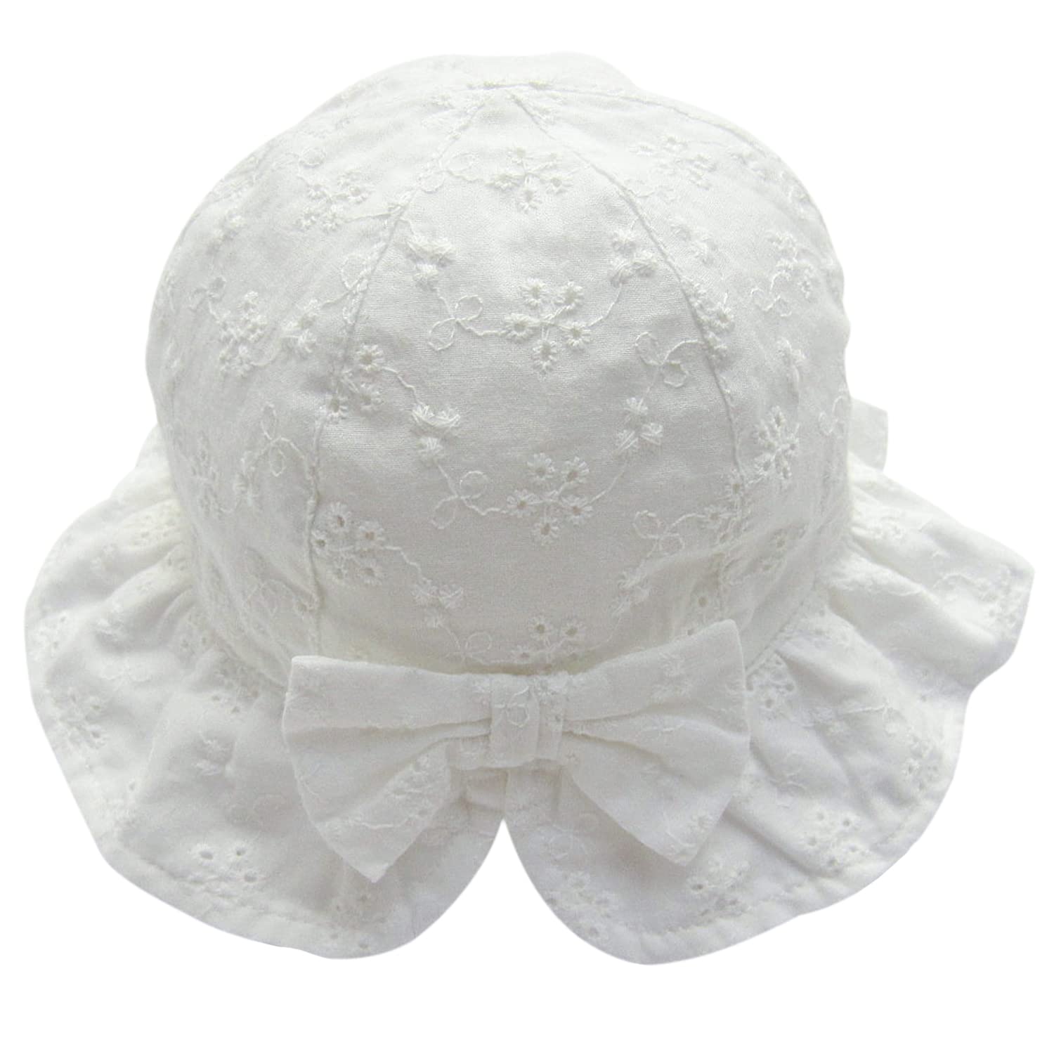 ANIMQUE Bebé Ultraligero Algodón Sombrero para el Sol Suave Verano Niñas Bordado Encaje Cubo Sombrero Niño Dulce Princesa Lazo con Correa de Barbilla Ajustable 0-4 Años