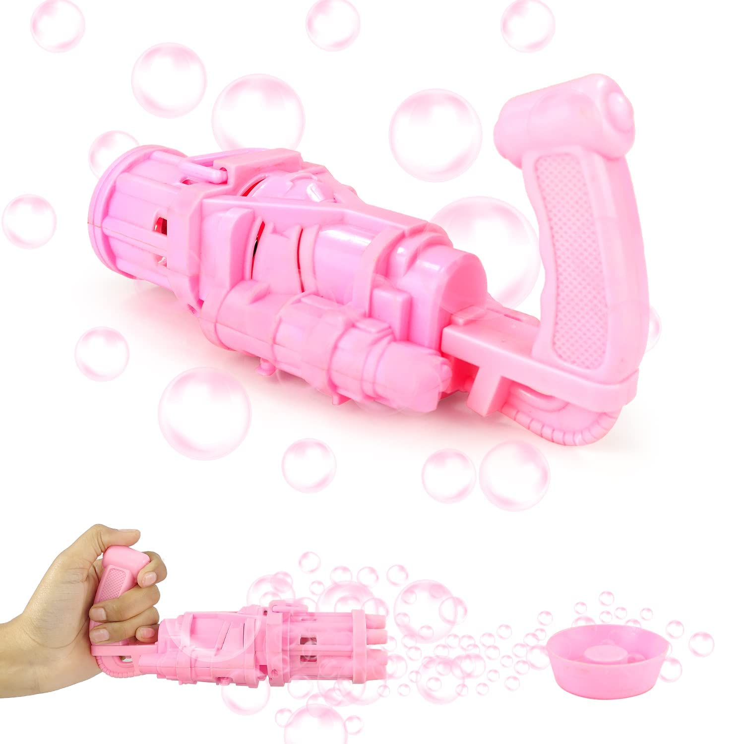 Trade Globe Gatling Bubble Gun, Automatic Bubble Machine Gun Toy for Boys, Girls & Kids - Outdoor & Indoor Game Pack of 1 Pink