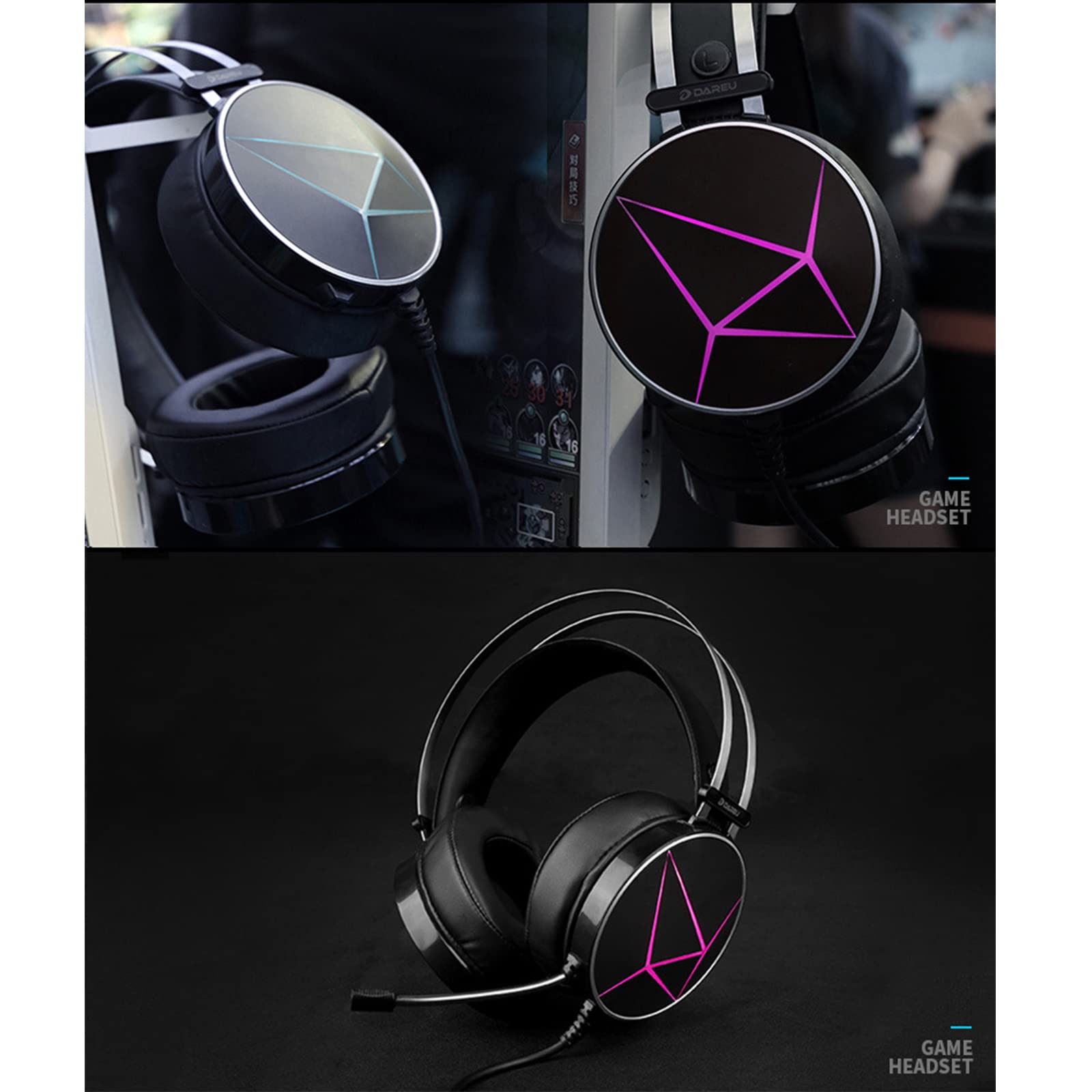 Auricolare E-gamers USB RGB Light Auricolari Cuffie per Ragazze Ragazzi Sport 7.1 Stereo Sound Microfono Over-ear Cuffie con Microfono Overhead Rgb Auricolare Auricolari per