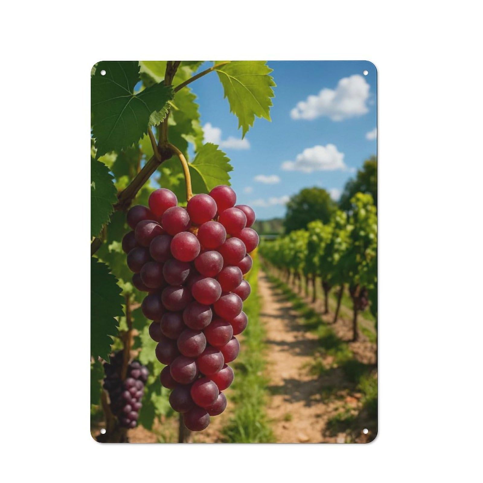 Junmoney Style-1 Ripe Red Grapes In Vineyard Rustic Metal Wall Decor 40X30cm, Decorative Tin Sign For Farmhouse Kitchen, Pantry Or Dining Area