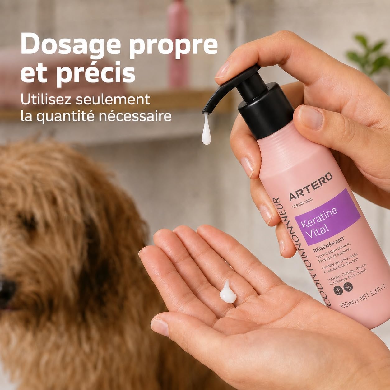 Artero Après-Shampoing Keratin Vital 90ml pour Chiens et Chats - Régénération Instantanée, Douceur et Brillance pour Un Pelage Fort et Protégé, Effet Anti-Frisottis