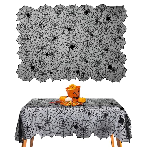 XIMEY Toalha de mesa Halloween tecido, toalha de mesa de teia de Halloween preta decoração, toalha de mesa retangular (aranha)