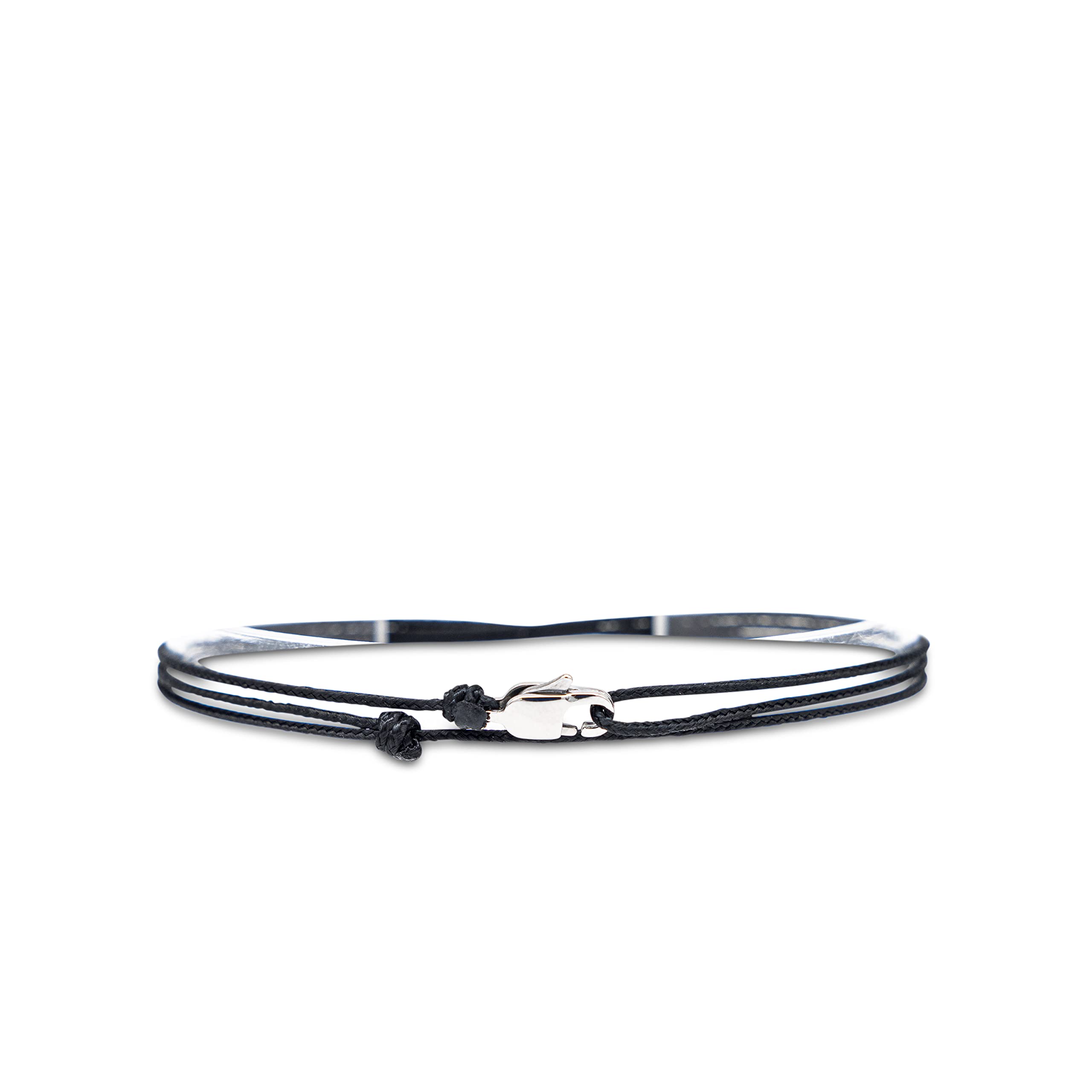 Made by Nami Pulsera Fina para Hombres y Mujeres con Cierre de Mosquetón Hecha a Mano - Joyería Marítima para Surfistas - Pulsera de Tela Minimalista - 100% Impermeable y Ajustable (Negro Plata)