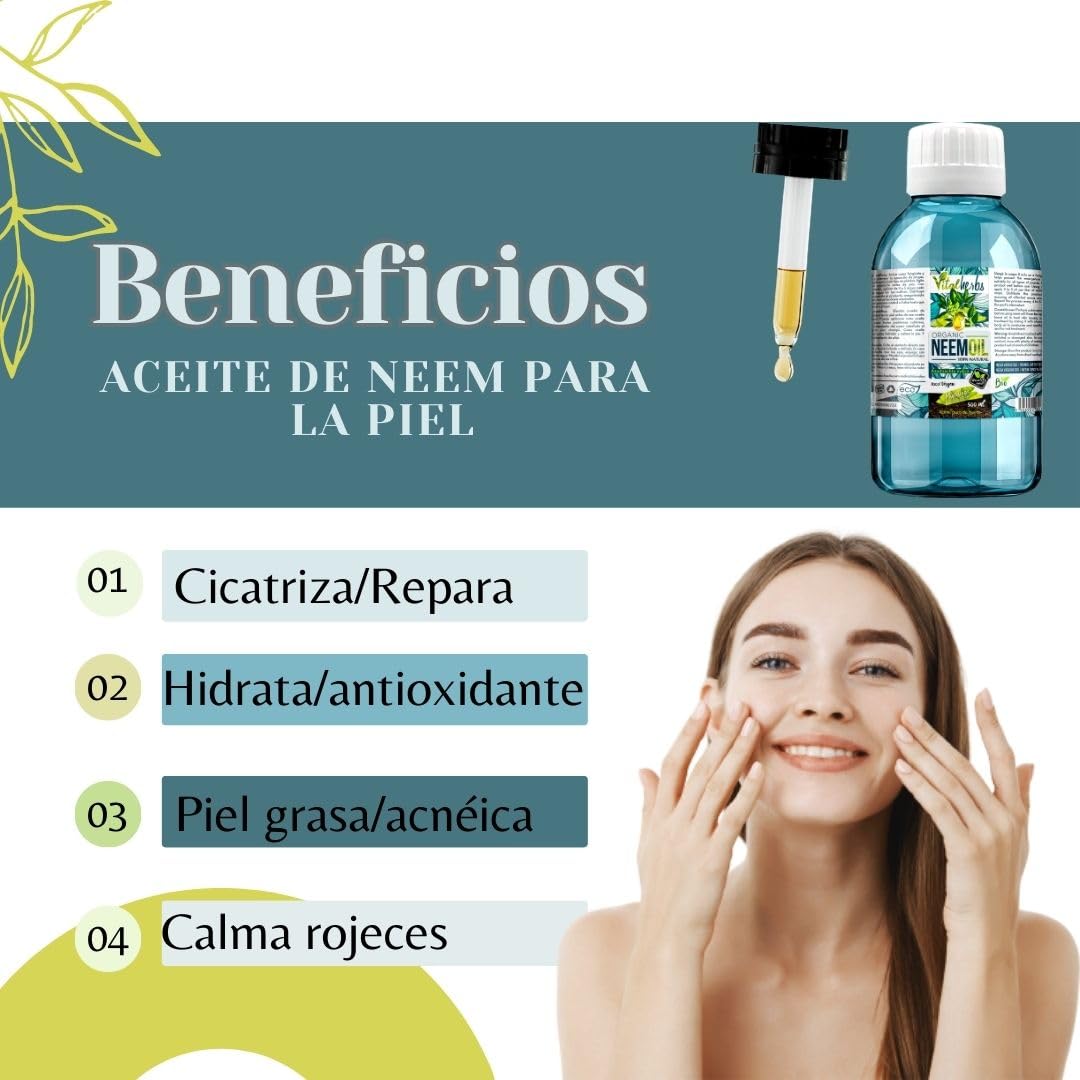Aceite Vegetal de Neem 100 ml. 100% Natural y Orgánico - Bio. Multiusos: Ideal Para Piel, Cabello y Plantas