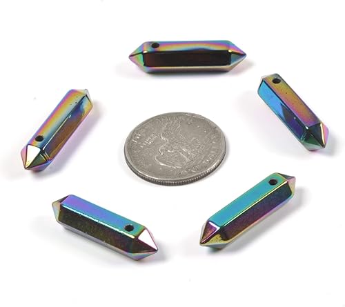 Vista 138 de Cuarzo rosa de 1.28 pulgadas (1.260 in) con piedras preciosas naturales hexagonales para hacer joyas, cuentas de curación de reiki de chakras