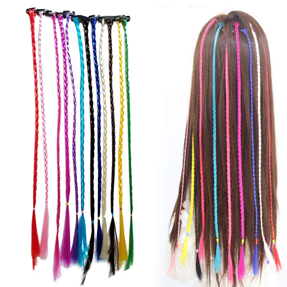 Minkissy 12pcs Colored Handmade Braided Wig Hair Extensions Fake Hair Pieces Dirty Braid