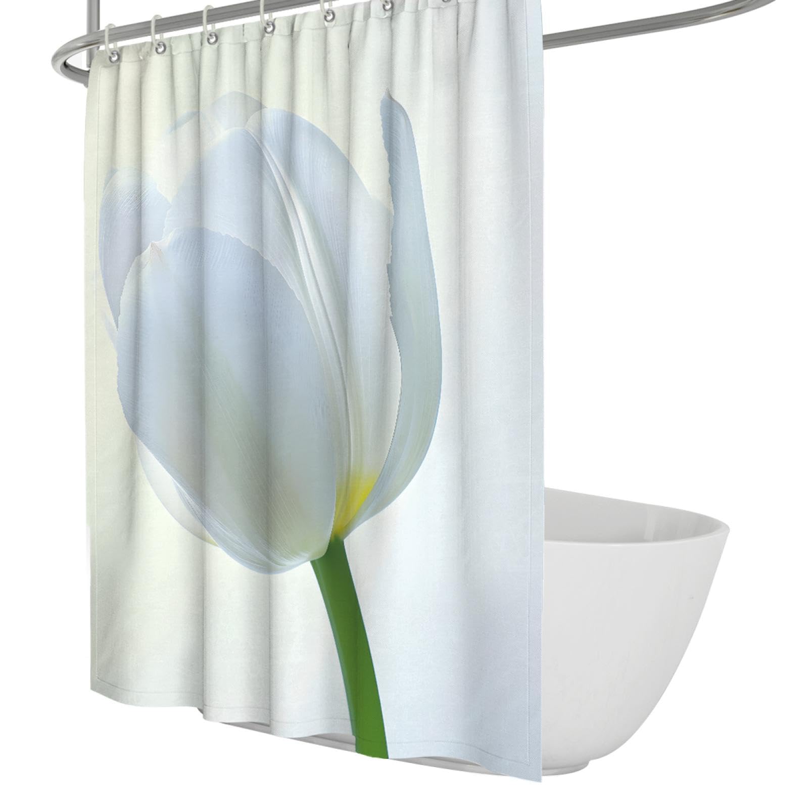 Cortinas de Ducha de Playa de capullos de tulipán Blanco para baño Cortina de Ducha Impermeable Floral Moderna con Ganchos Tela Lavable a máquina para Hotel 180Bx275Lcm