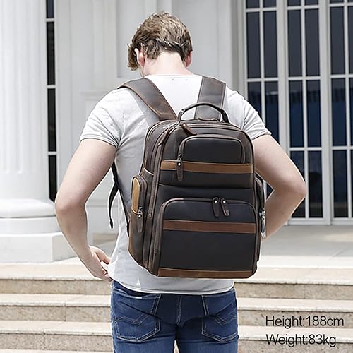 Miniatura 6 de TIDING Mochila de cuero vintage para hombre de 15.6 pulgadas, bolsa para laptop de gran capacidad, viajes de negocios, senderismo, mochilas de hombro