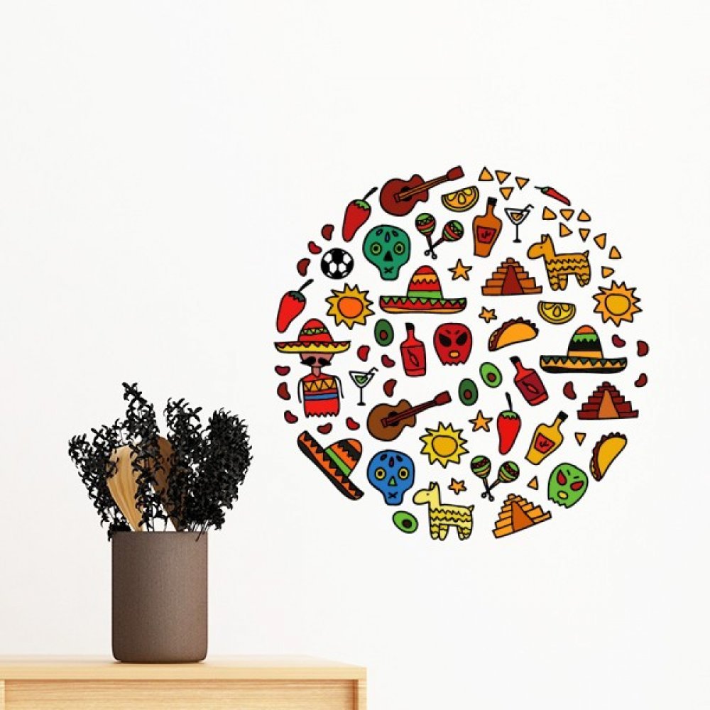 Sticker Mexique crâne guitare amovible déco murale ronde football 40cm
