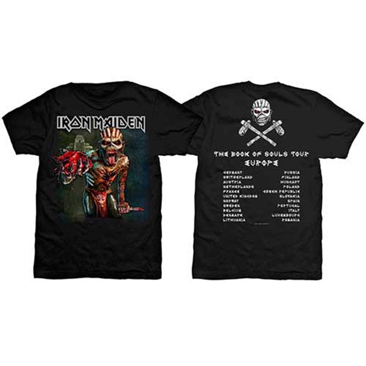 Rock Off Officially Licensed Products Men's Black Iron Maiden The Book Of Souls European Tour 1 Official Tee T-Shirt Unisex (Large)