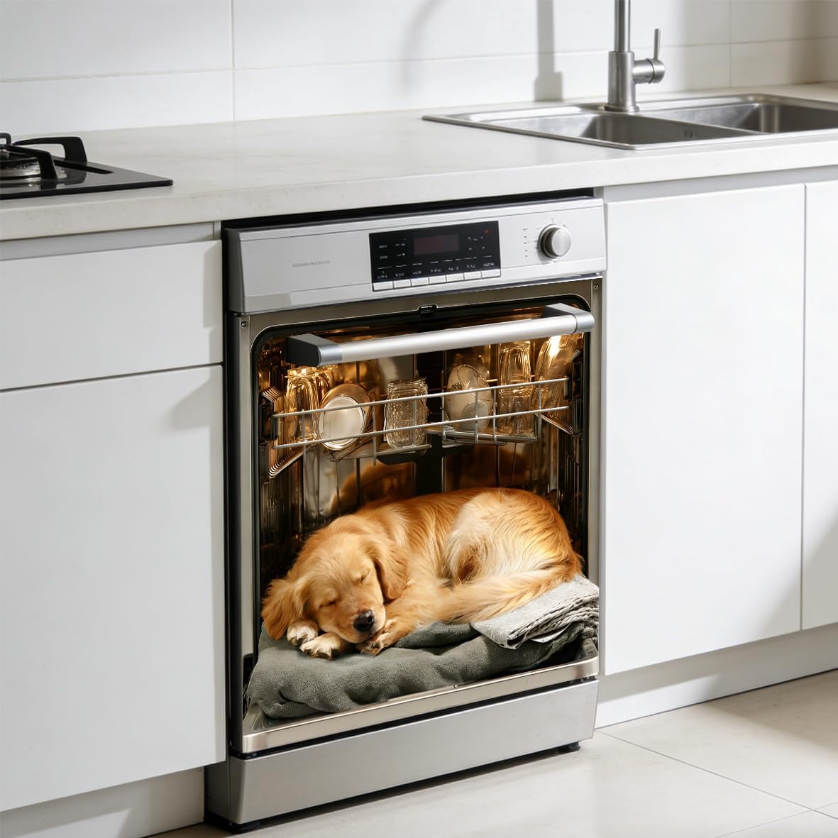 1pc Cat Dishwasher Sticker Cover Panel Decal, Cartoon Animal Refrigerator Sticker Decorative, Cute Dog Chicken Washing Machine Stickers for Kitchen Home Appliances (Dog) image 5