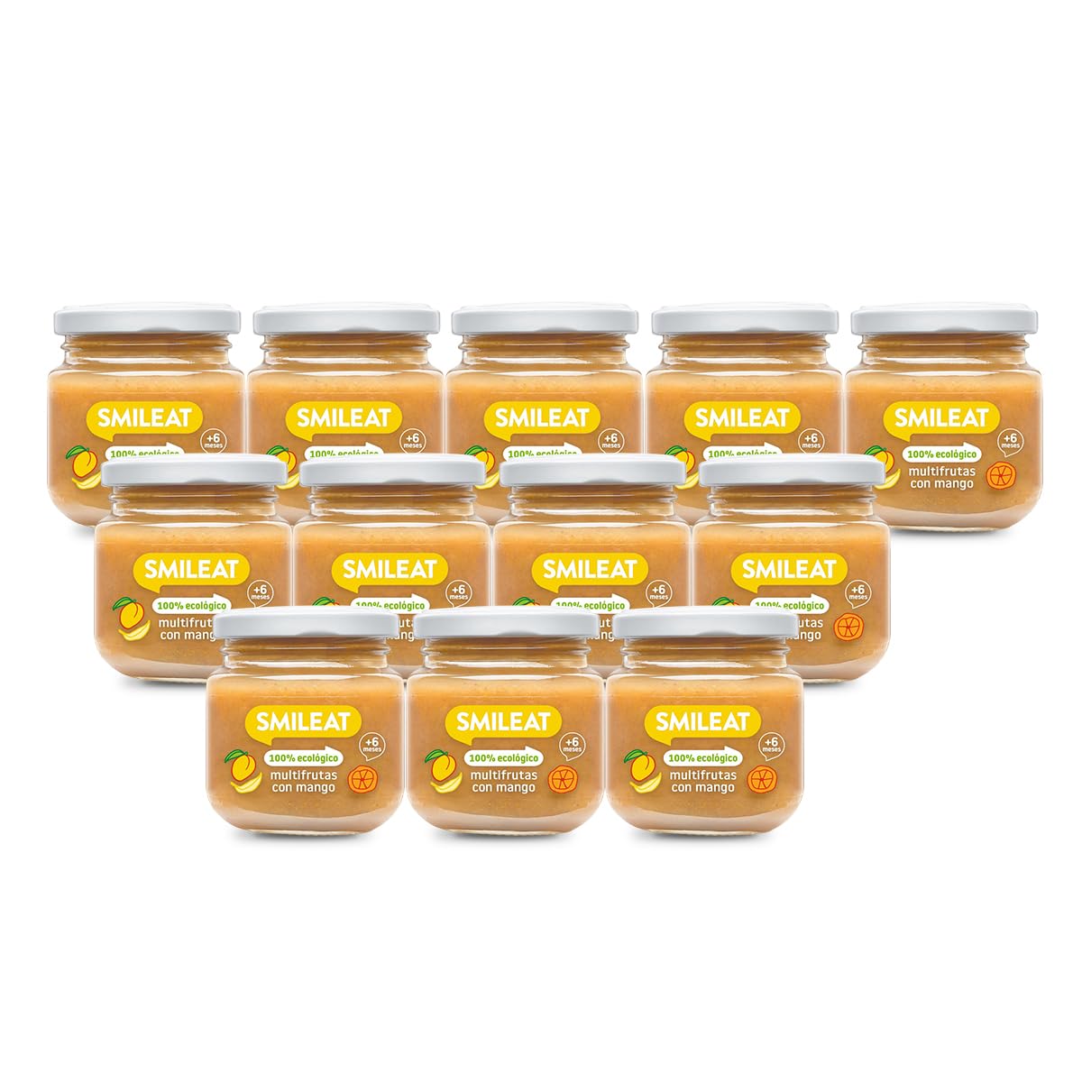 Smileat Tarritos Ecológicos Multifrutas con Mango para Bebés 4 Meses 12x130g