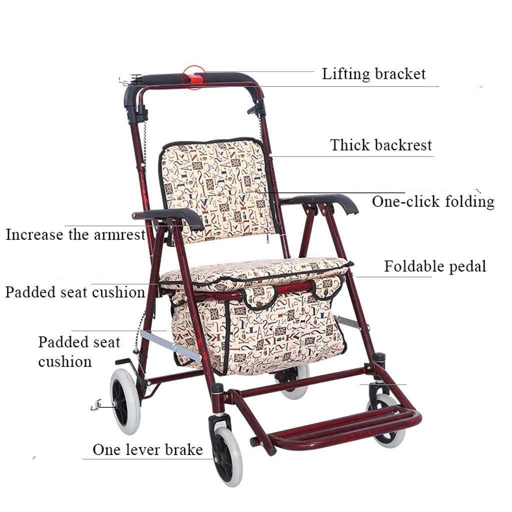 Carrito de Compras autopropulsado para Personas Mayores, Carrito de Compras Plegable de Cuatro Ruedas con Asiento, Scooters de Movilidad para Personas Mayores/discapacitadas, Andador Plegable