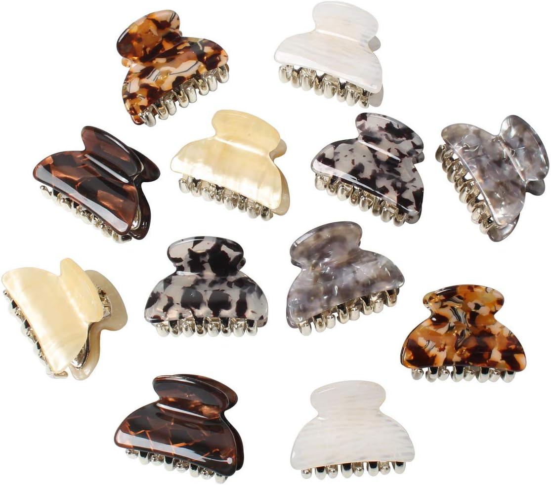 1.57 inch Small Acrylic Hair Claw Clips for Girls and Women Marbling Hair Clips,Plastic No-Slip Grip Jaw Hair Clip Hair Jaw Clamp,Pack of 12