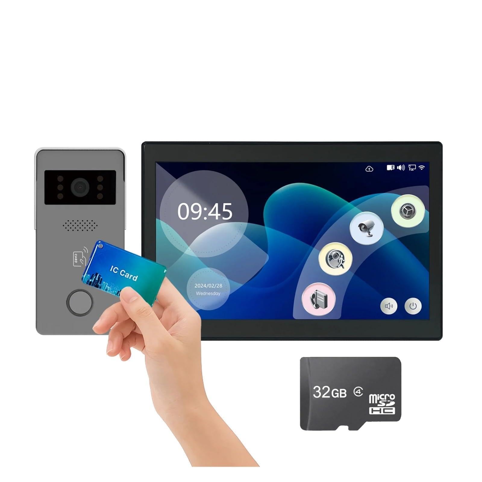 TUYA 10" LCD 2 Fils interphone vidéo écran Tactile Sonnette de Porte Intelligente visiophone Vision Nocturne Tuya for Villa Maison Appartement D2 Grand Angle(1to1 10inch TF 32GB)
