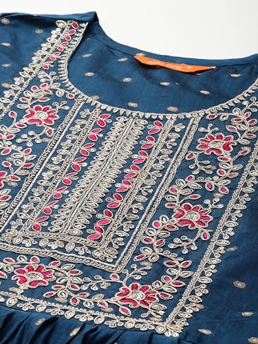 Image of INDO ERA Women's Chanderi Silk Embroidered A-Line Kurta Pant With Dupatta Set