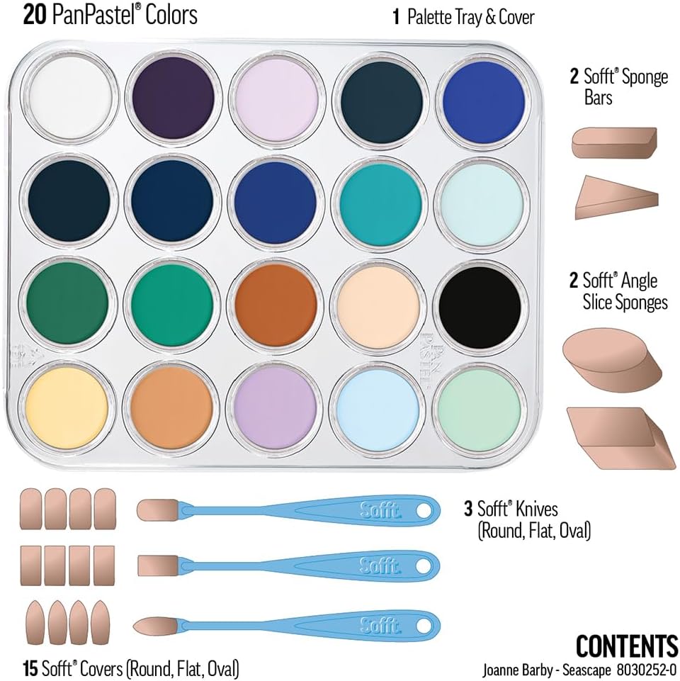 PanPastel Artist Pastels by GOLDEN, Seascape - Joanne Barby Set, 20 Color, Professional Artist Pastels, Unique Pan Format (cake-like)