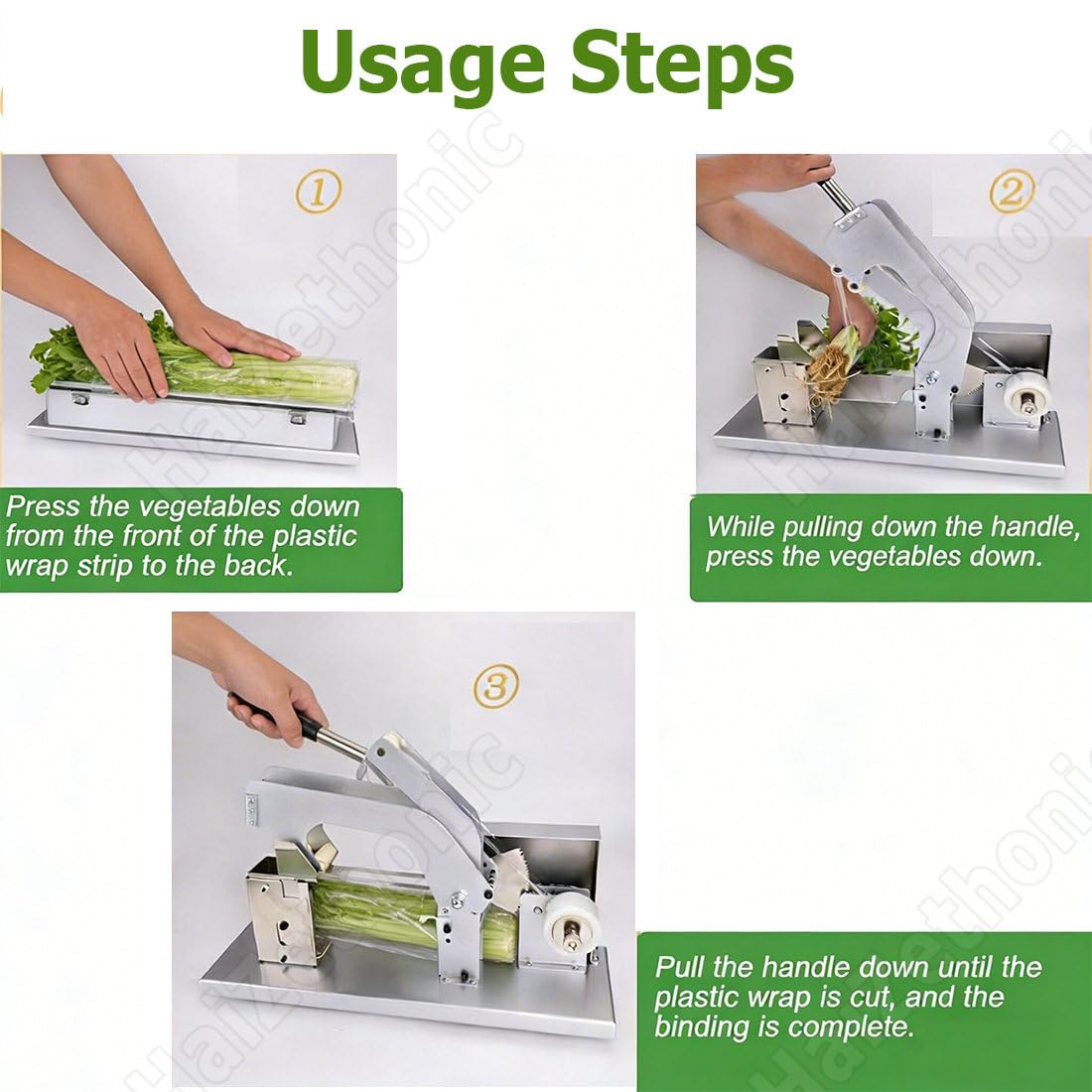 Máquina de atado de verduras y frutas con múltiples agujeros de posicionamiento y función de elevación para un fácil embalaje