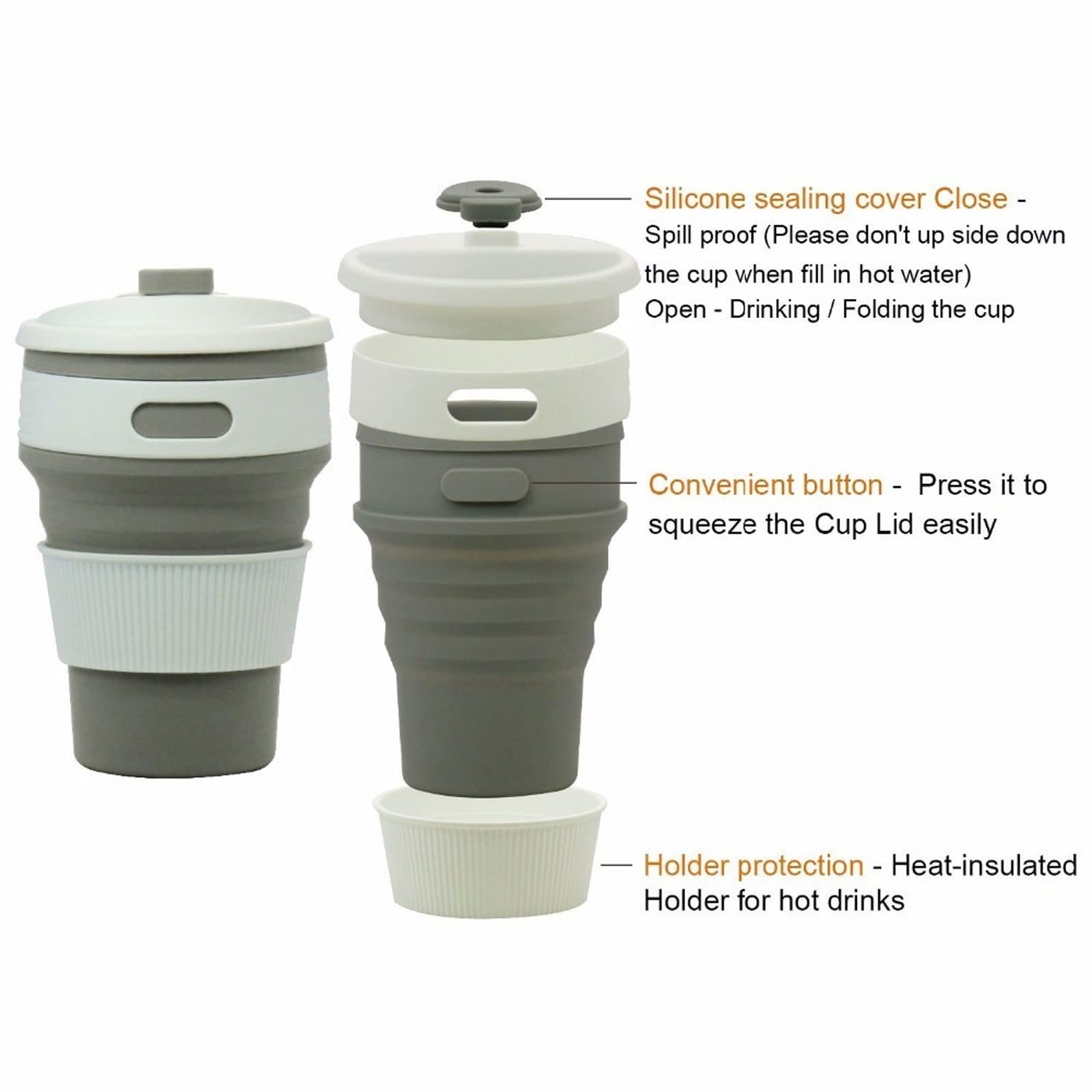 Reise-Kaffeetasse, Kaffeetassen, zusammenklappbare Silikontasse, Faltbare Wassertassen, kostenlose Trinkgeschirr-Tasse in Lebensmittelqualität (Beige)
